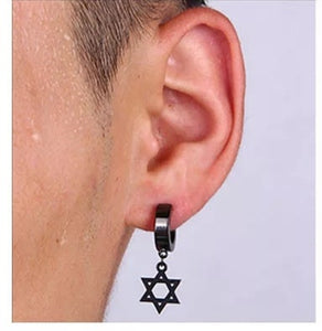 Men Black Star Earrings